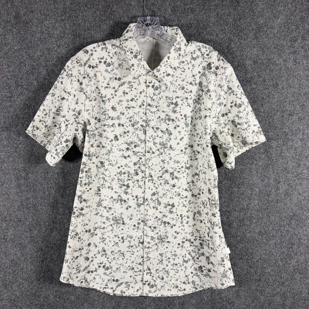 Lululemon Men's Size XL Floral Commission SS Button Up Shirt White Green Airing